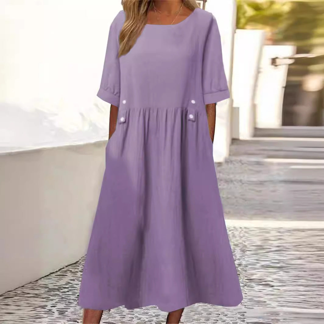 Robe Élégante Femme Grise Été avec Poches