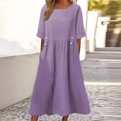 Robe Élégante Femme Grise Été avec Poches