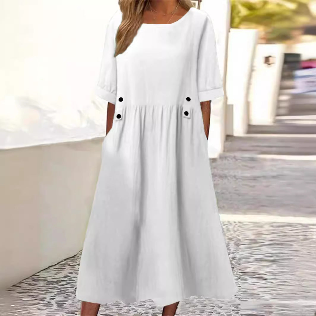 Robe Élégante Femme Grise Été avec Poches