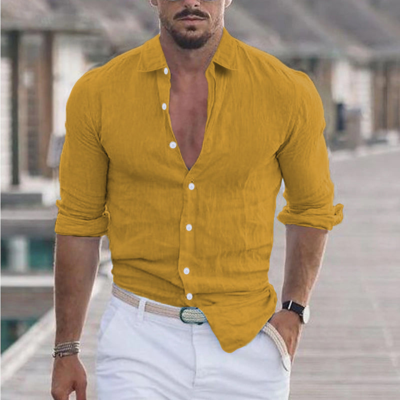 Chemise Homme Olive Décontractée Manches Longues
