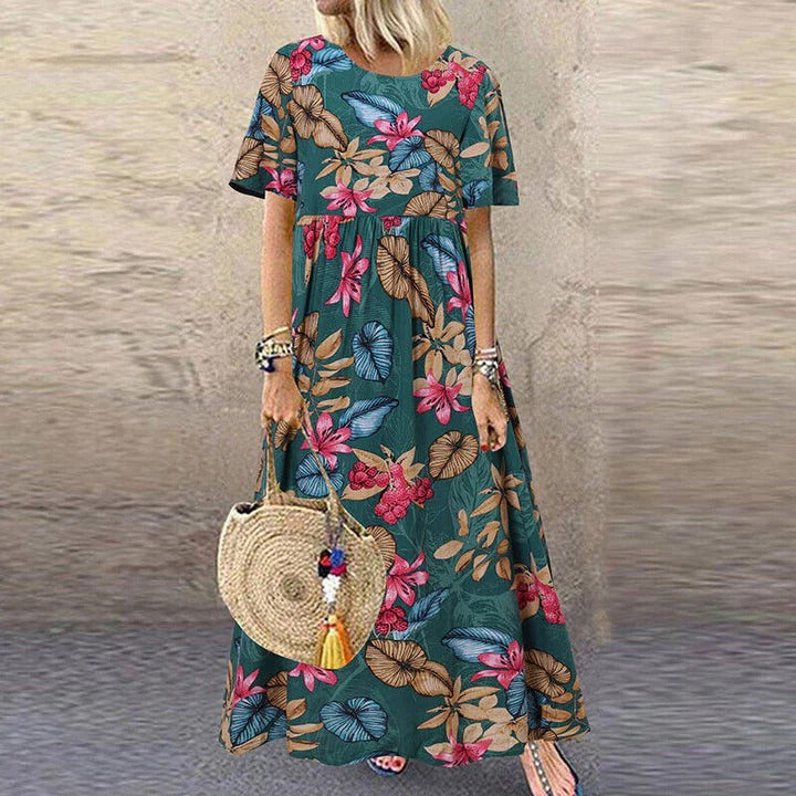 Robe Été Florale Manches Courtes pour Femme