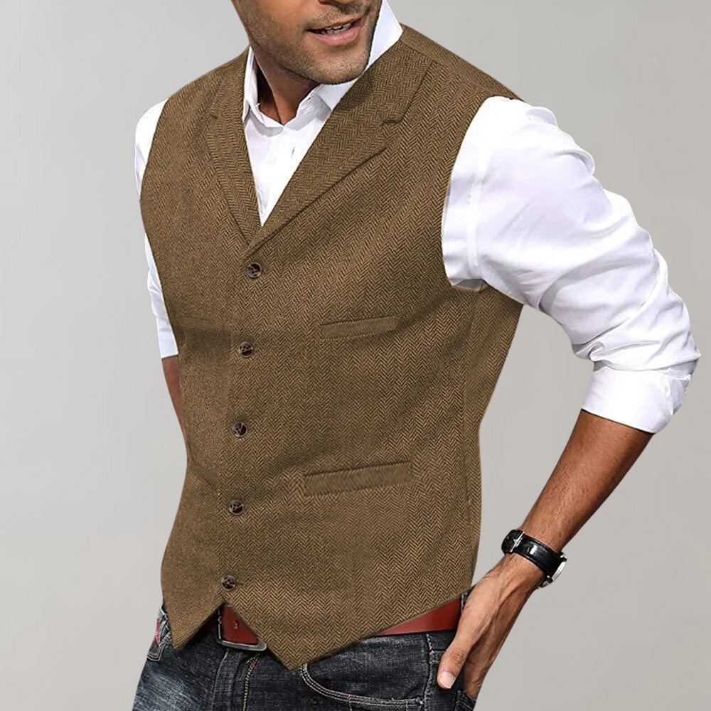 Gilet Homme Vert Foncé à Carreaux avec Fermeture Boutons
