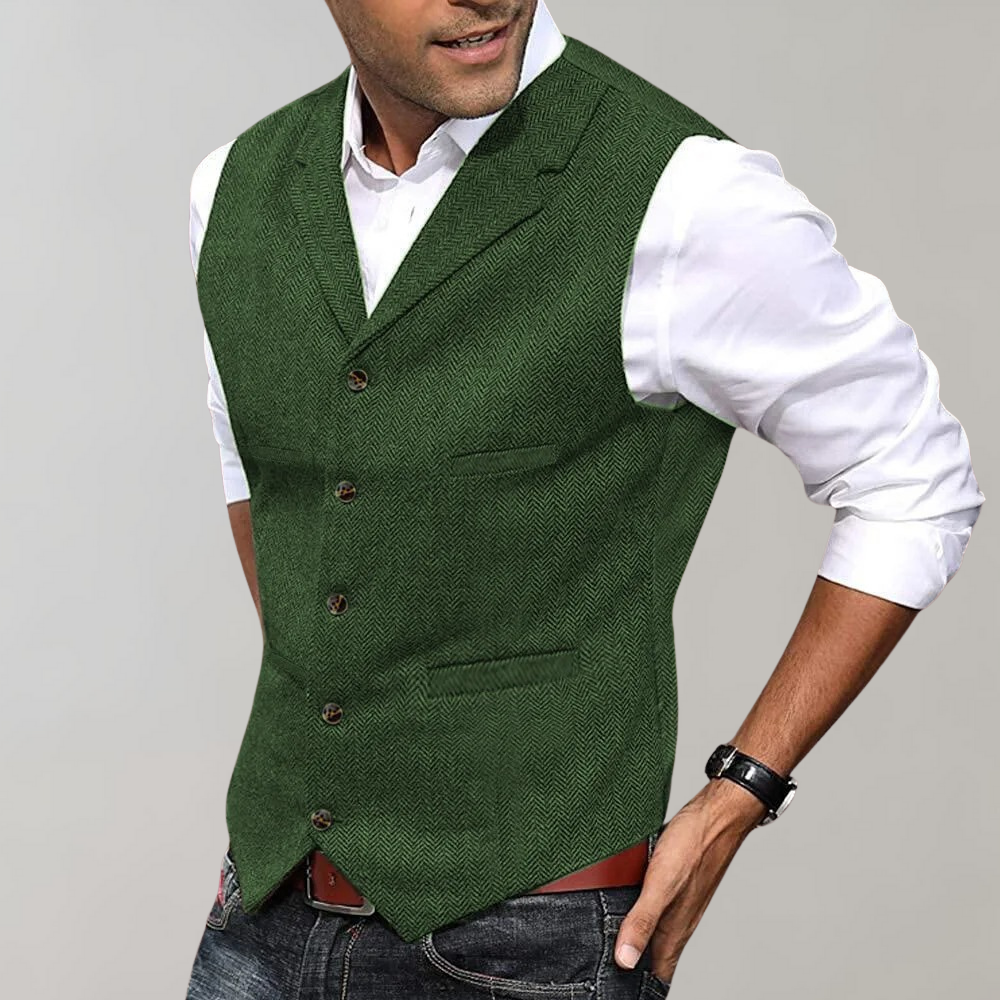 Gilet Homme Vert Foncé à Carreaux avec Fermeture Boutons - LuxeStyle
