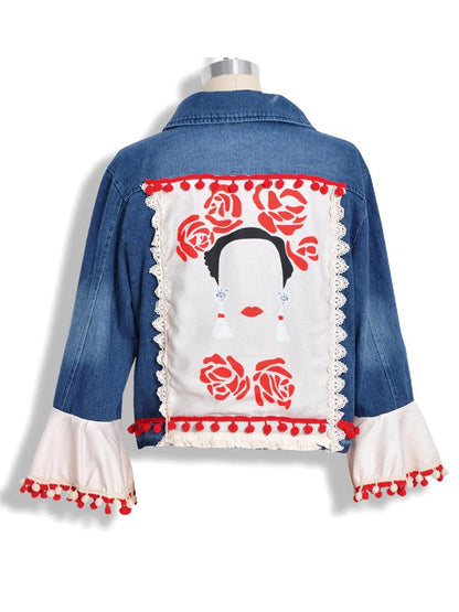 Veste Jean Féminine Col Rabattu Manches Longues