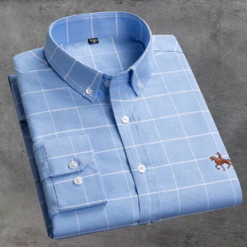 Chemise marine à rayures classique avec logo équestre