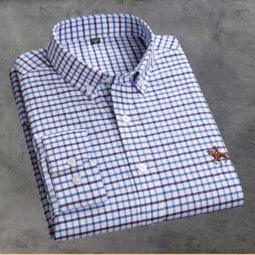 Chemise marine à rayures classique avec logo équestre
