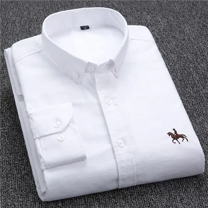 Chemise marine à rayures classique avec logo équestre