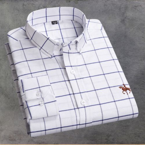 Chemise marine à rayures classique avec logo équestre