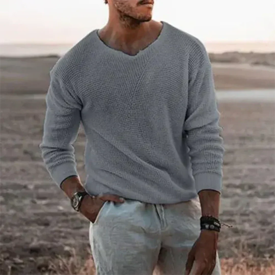 Pull Homme Beige Col V Manches Longues