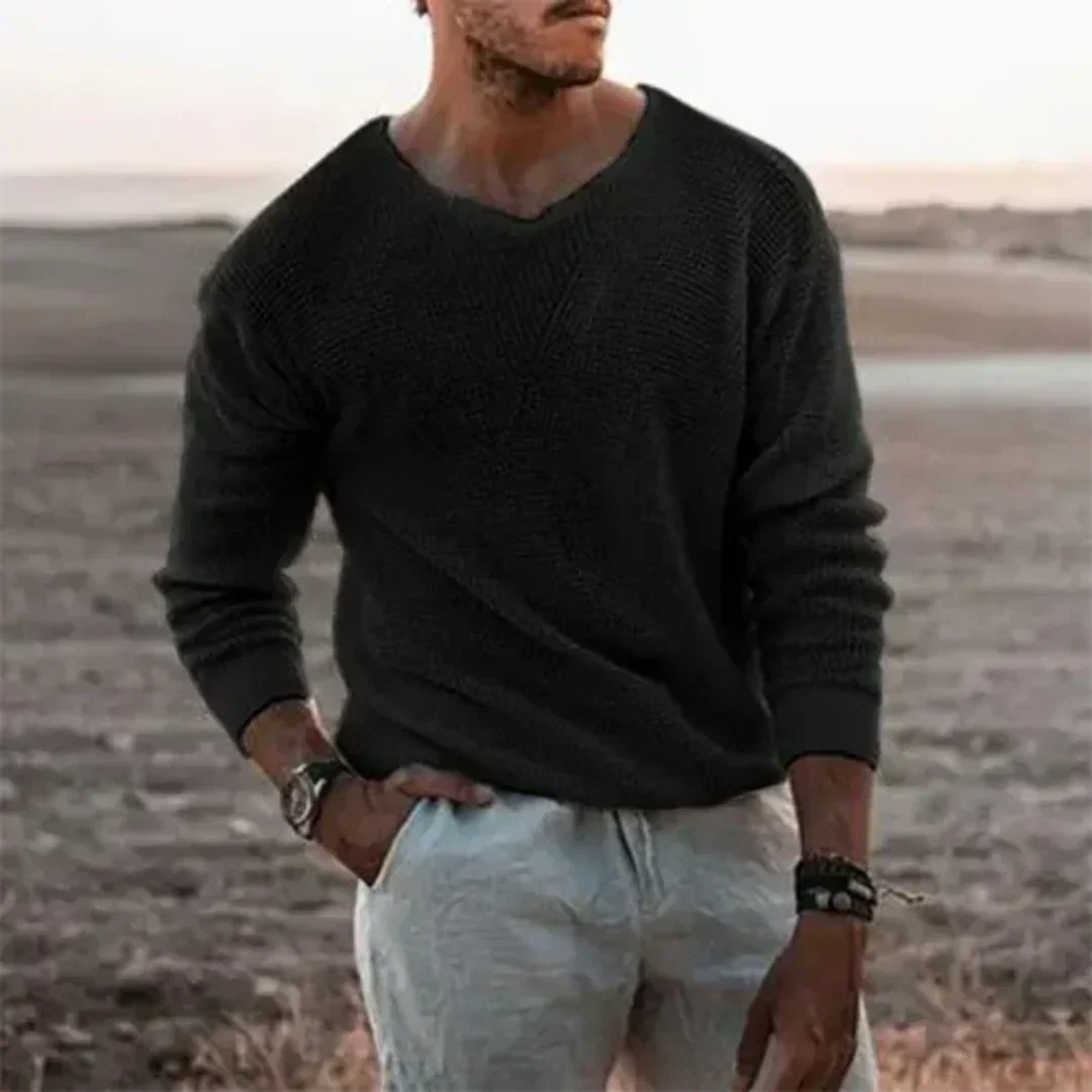 Pull Homme Beige Col V Manches Longues