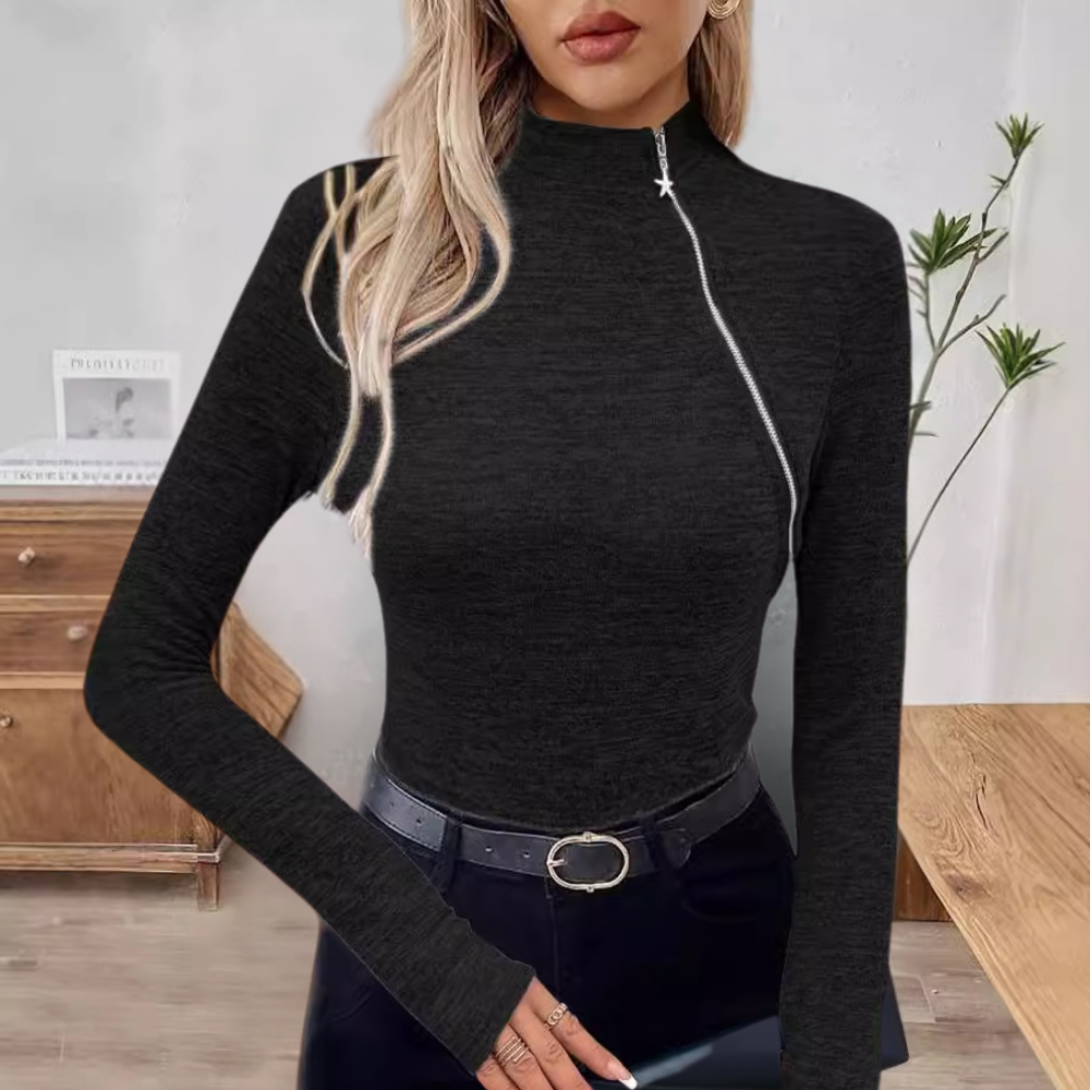 MICAELA - Pull-over à Zip Oblique pour Femmes