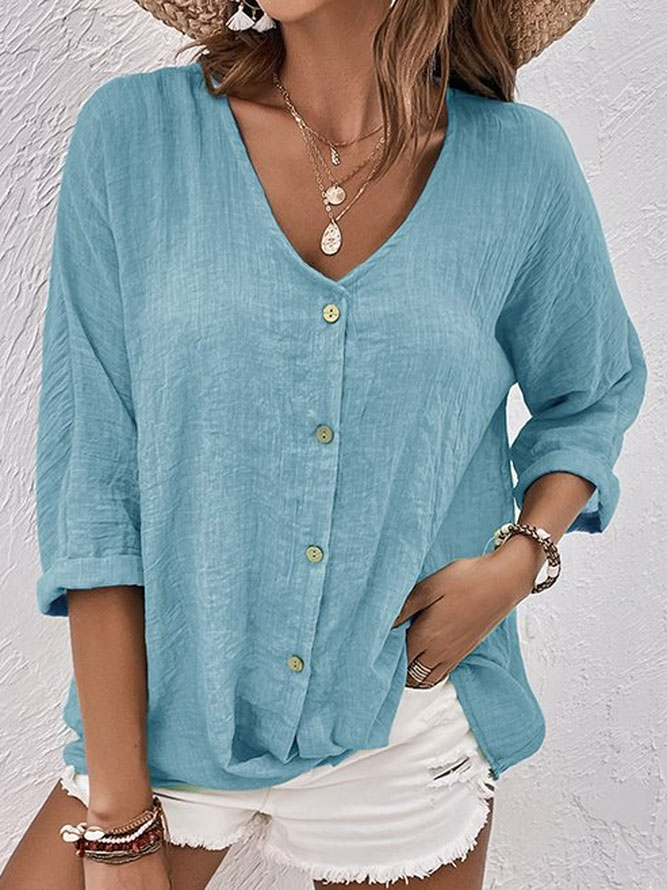 Blouse Féminine Col V – Décontractée et Légère avec Manches Courtes pour Été