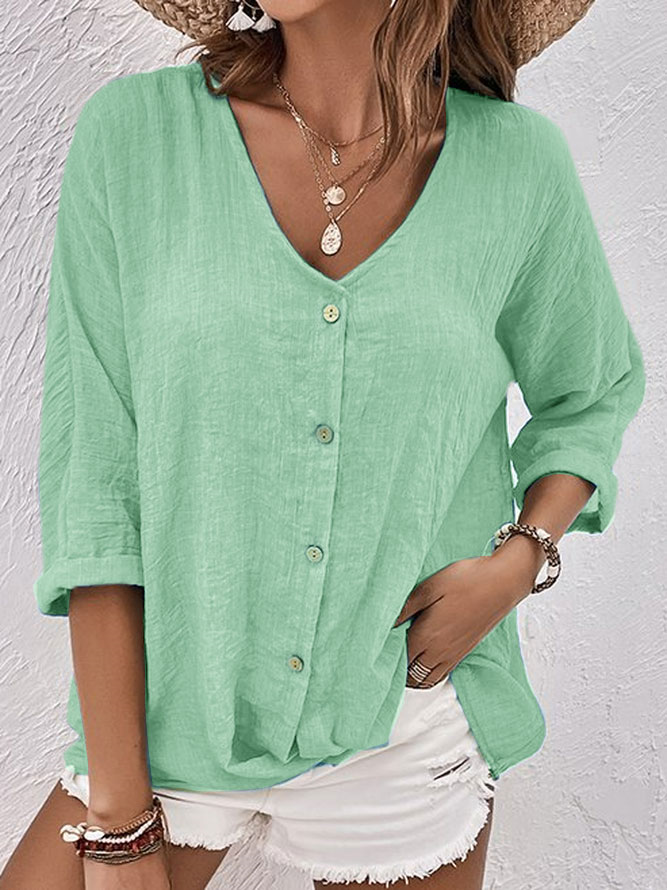 Blouse Féminine Col V – Décontractée et Légère avec Manches Courtes pour Été - LuxeStyle