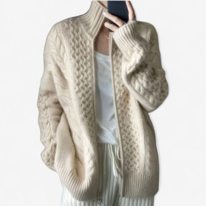 Cardigan Douillet Col Roulé à Fermeture Éclair - LuxeStyle