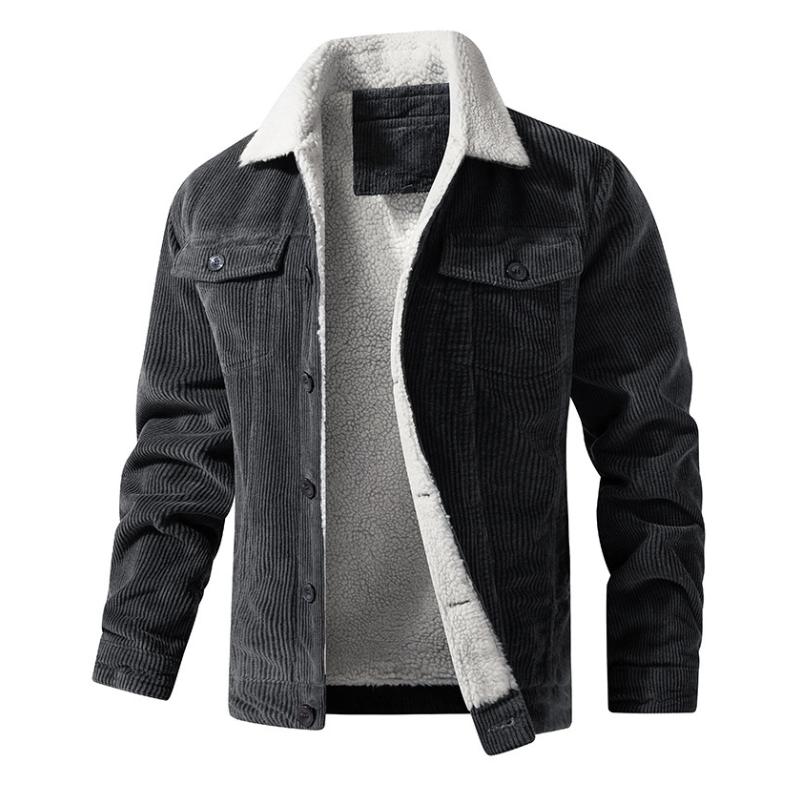 Veste en velours noir épais doublée polaire pour homme - LuxeStyle