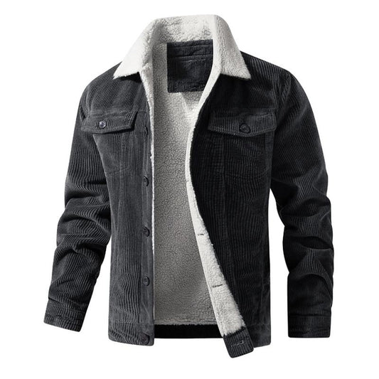 Veste en velours noir épais doublée polaire pour homme - LuxeStyle