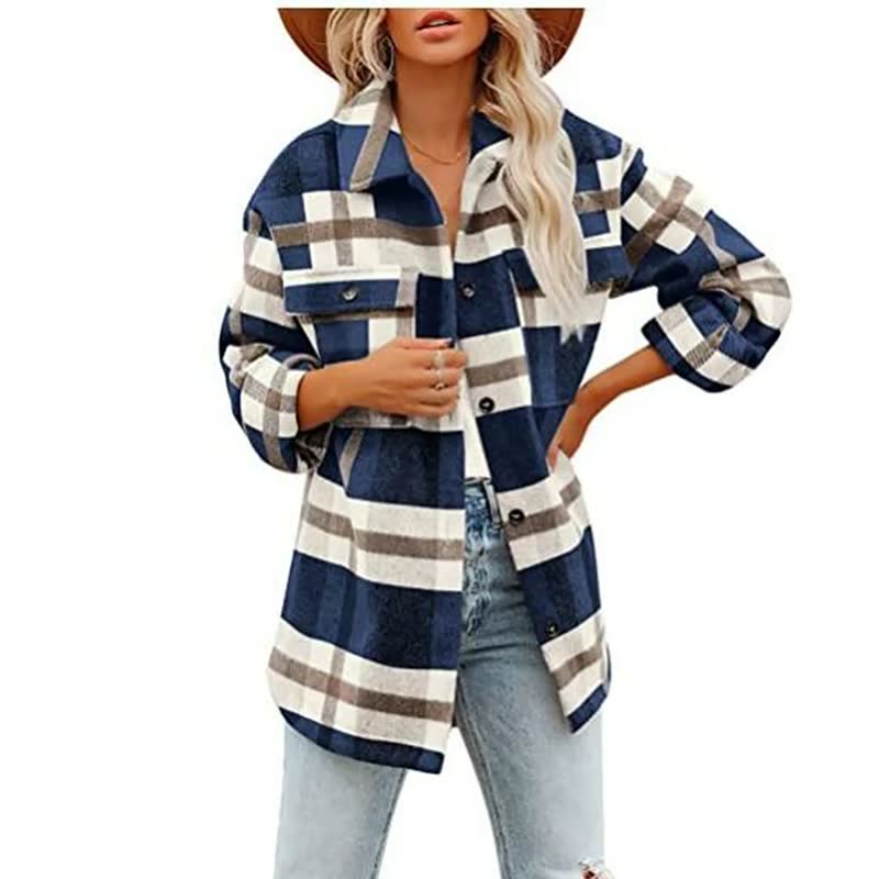 Veste en laine carreau femme hiver manches longues