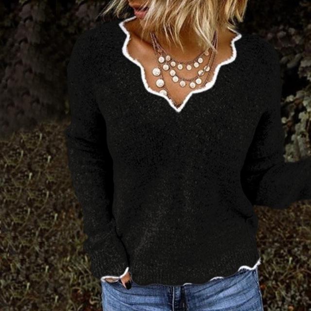 Pull-over femme décontracté col V