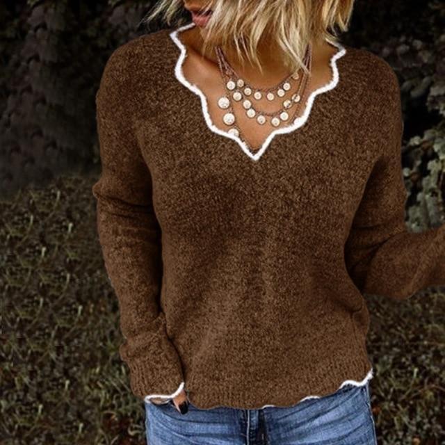 Pull-over femme décontracté col V