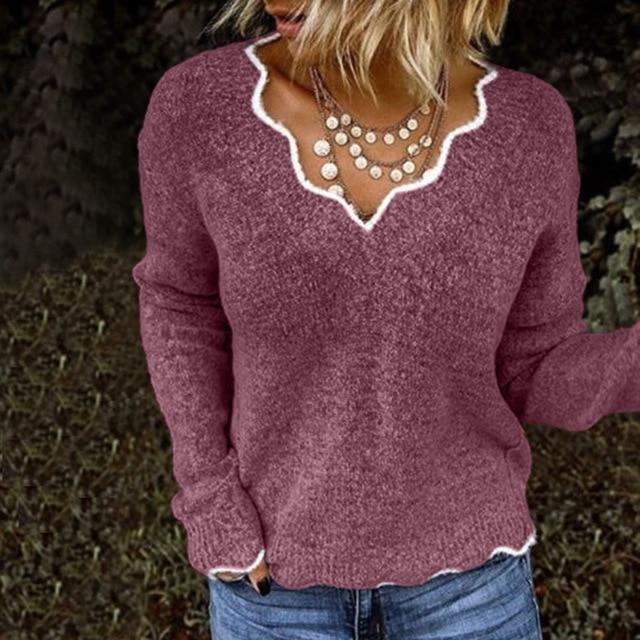 Pull-over femme décontracté col V