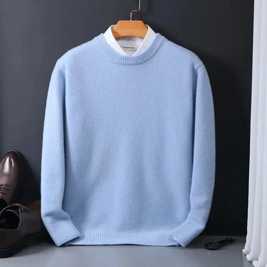 Pull Homme Col Rond Cachemire Doux Bleu Foncé - LuxeStyle