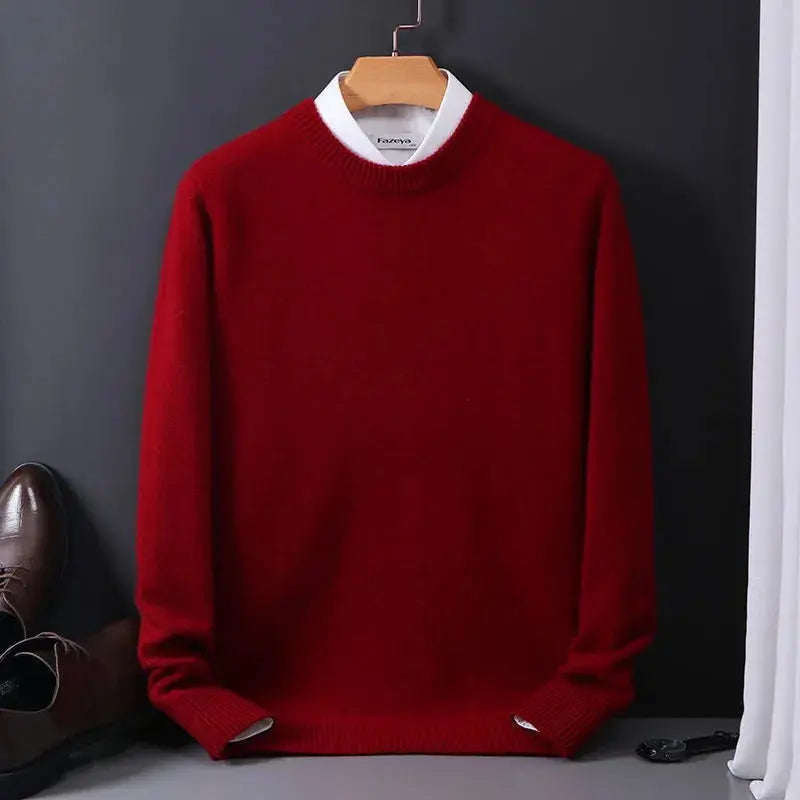 Pull Homme Classique Col Rond – Bleu Marine Doux et Confortable en Laine Mélange
