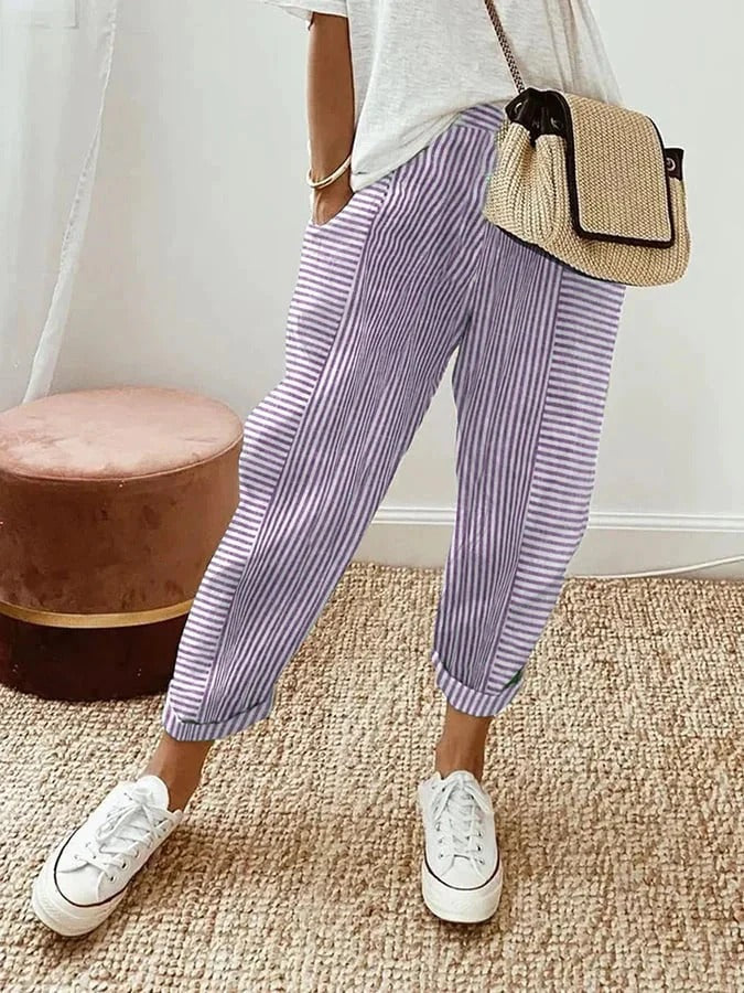 Pantalon à rayures détendu femme
