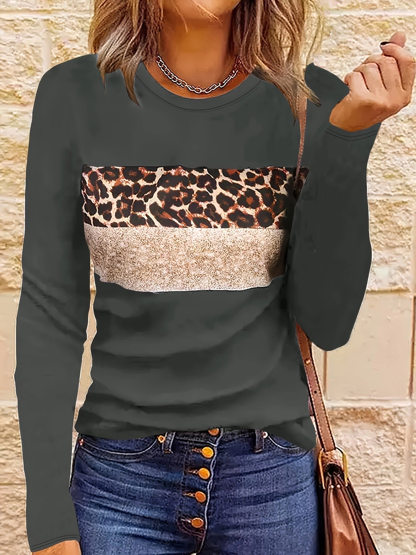 Pull Femme Léopard Élégant à Manches Longues