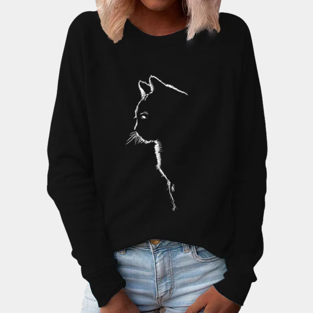 ADRIA - Pull Décontracté avec Imprimé de Chat pour Femmes