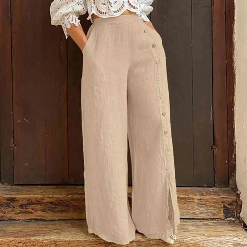 Pantalon Élégant pour Femme avec Boutons Fantaisie