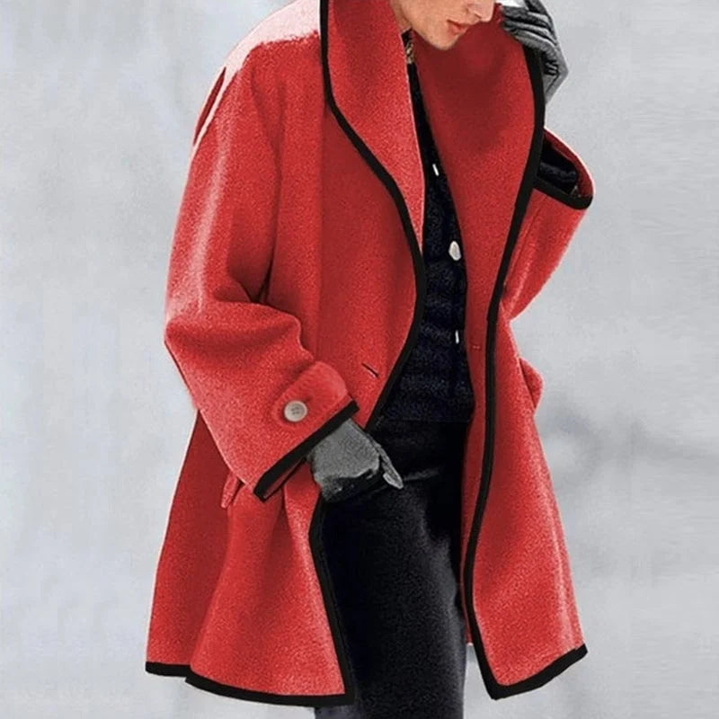 Manteau Femme Blanc Ivoire à Contraste Chic avec Fermeture Boutons
