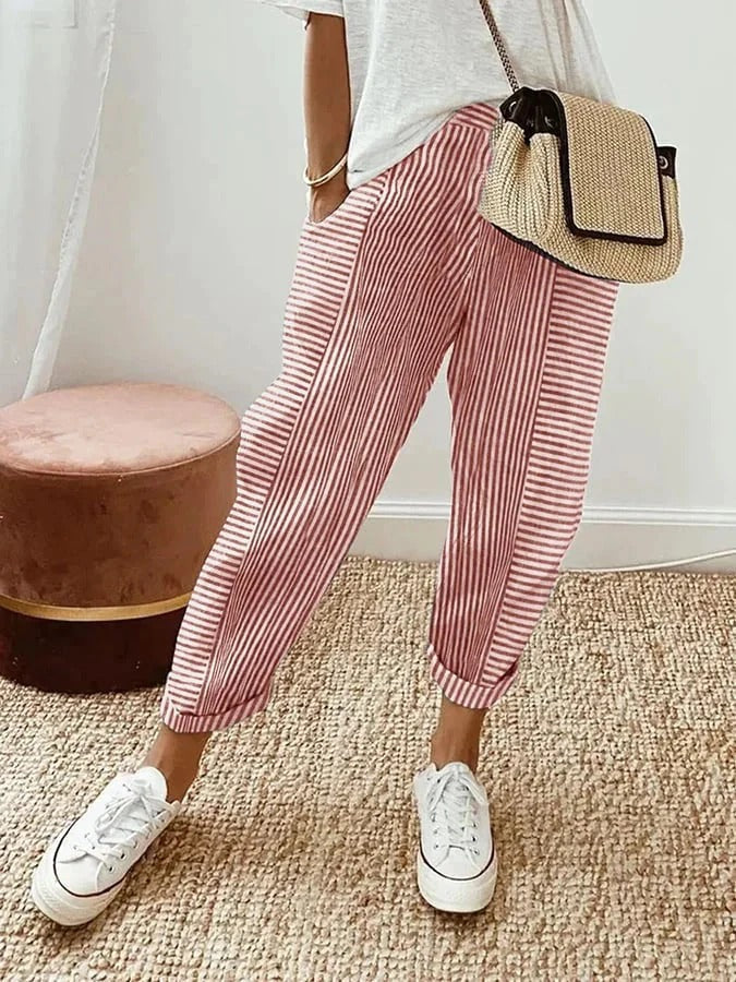 Pantalon à rayures détendu femme