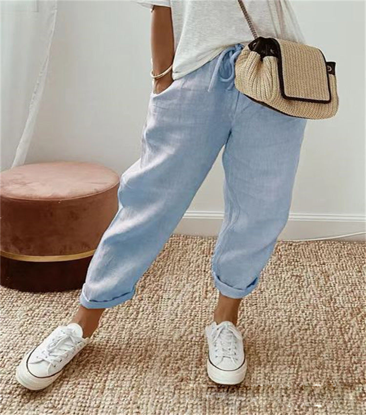 Pantalon femmes léger motif carrés tendance