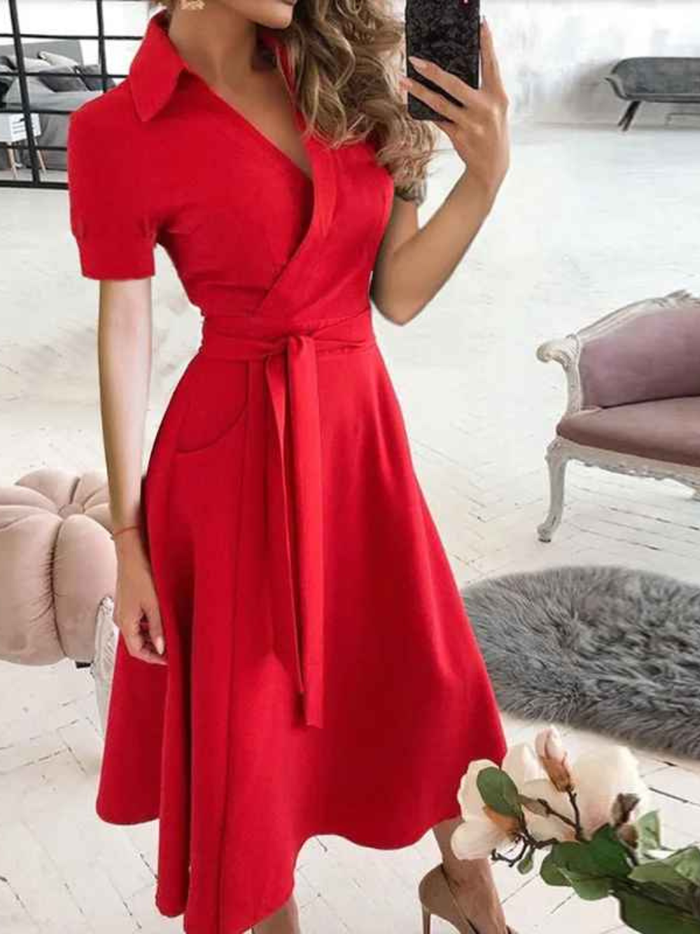 Robe Femme Élégante - Robe Imprimée Chic avec Ceinture et Coupe Fluide pour Tous les Jours