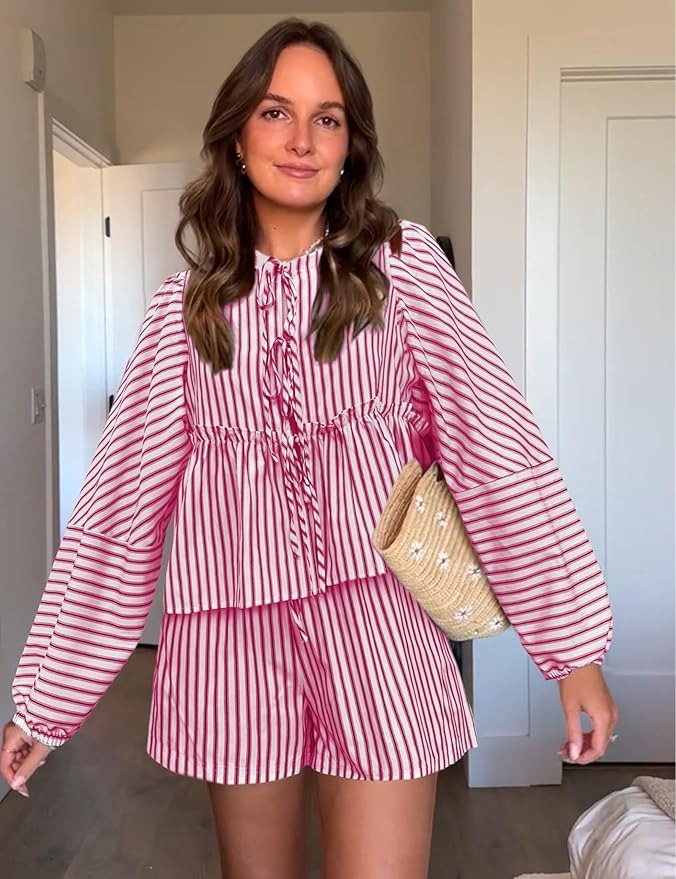 Robe Été Rayée Manches Longues pour Femme