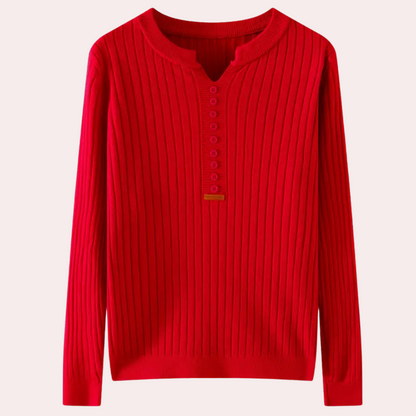 COLLEEN - Pull Élégant à Col V avec Boutons pour Femmes
