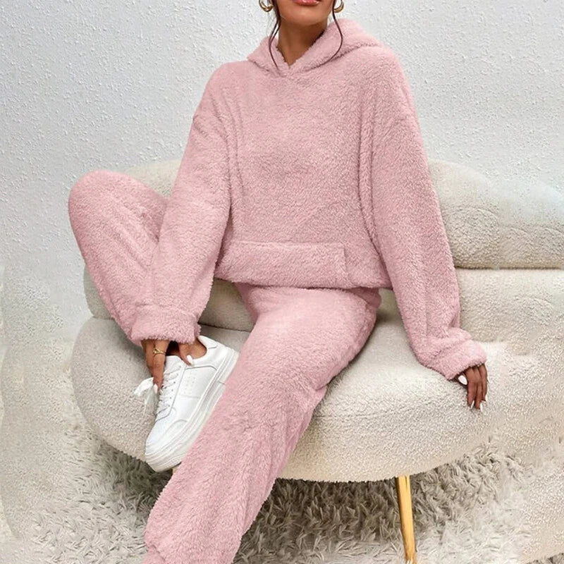 Pyjama Femme Hiver Douillet avec Capuche et Pantalon Confortable