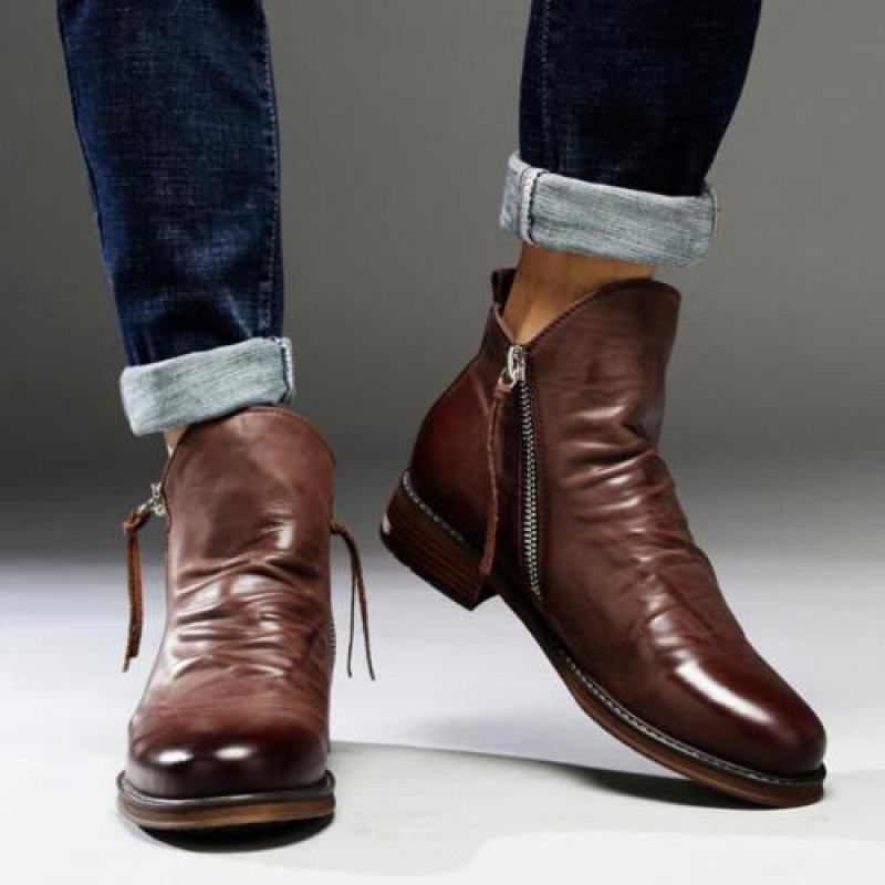 Bottes Cuir Brun Homme Éclair Rapide - LuxeStyle