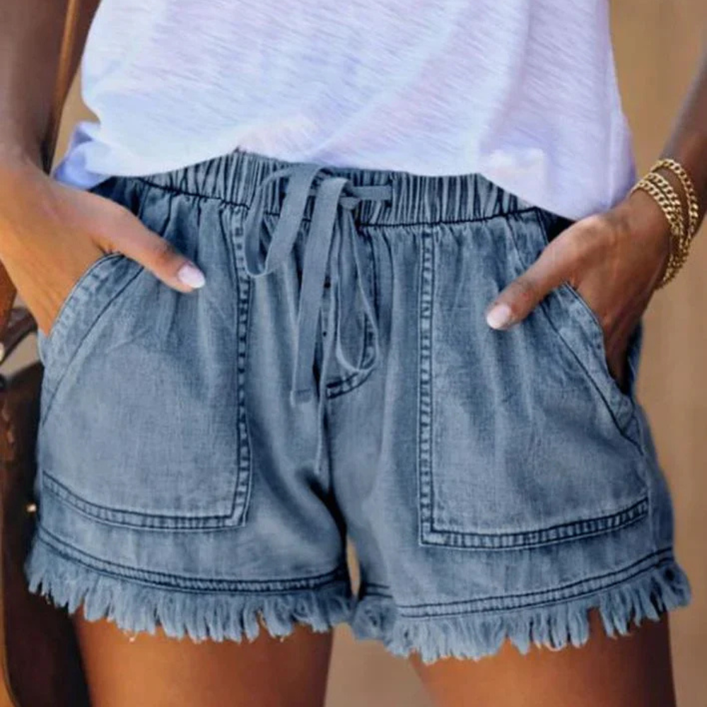 Short décontracté femme jean clair avec poches