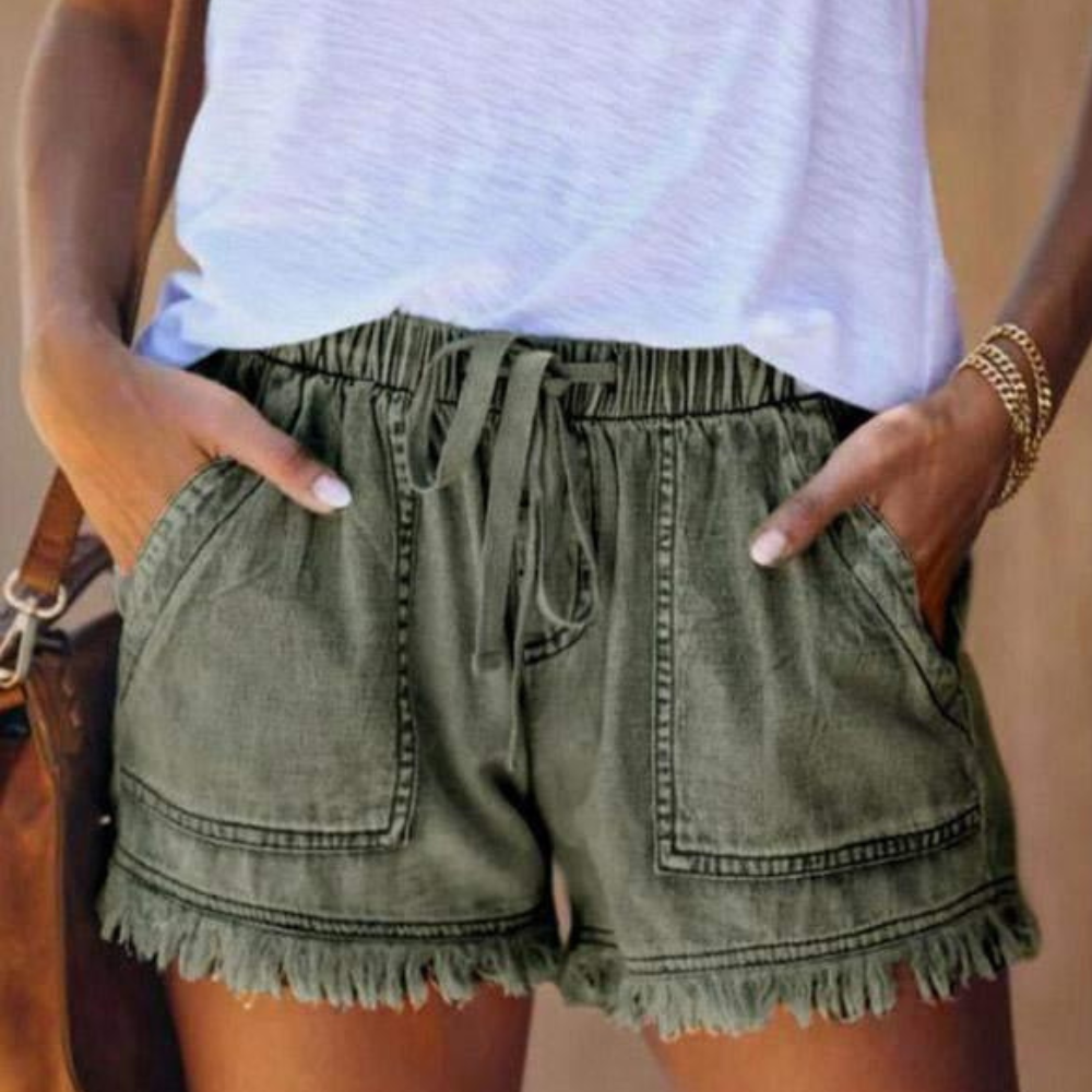 Short décontracté femme jean clair avec poches