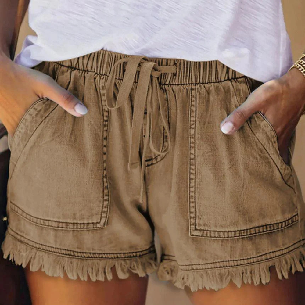 Short décontracté femme jean clair avec poches