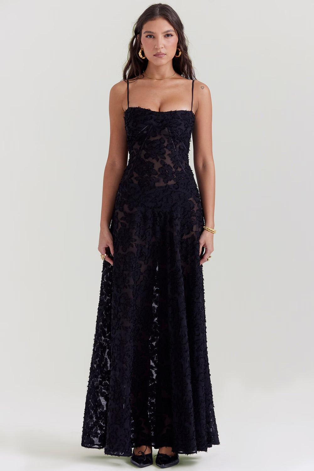 Robe Femme Noire Élégante en Dentelle Florale