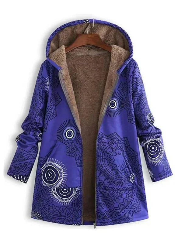 Manteau Femme Hivernal Chic - Parka Doublé avec Capuche et Imprimé Géométrique