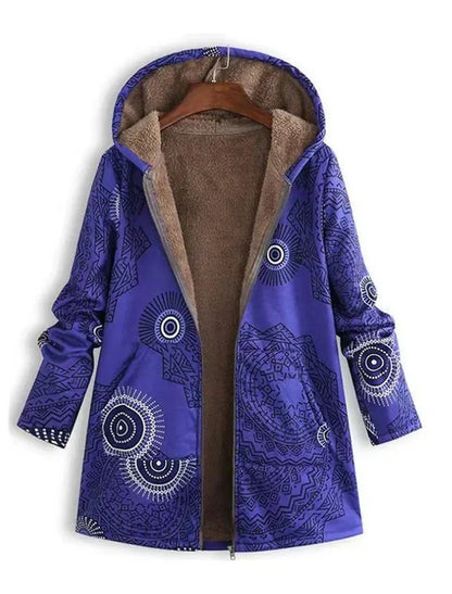 Manteau Femme Hivernal Chic - Parka Doublé avec Capuche et Imprimé Géométrique
