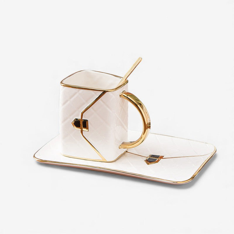 Tasse Sac à Main Élégante avec Cuillère Or
