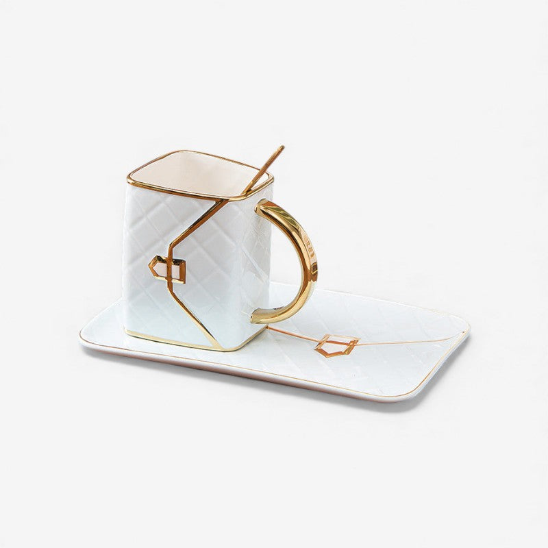 Tasse Sac à Main Élégante avec Cuillère Or