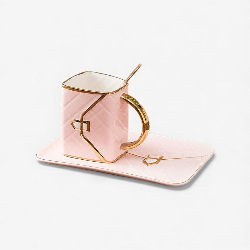 Tasse Sac à Main Élégante avec Cuillère Or