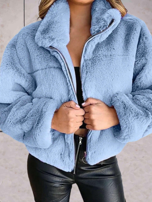 Veste Hivernale Féminine à Fermeture Éclair avec Col Élégant - LuxeStyle