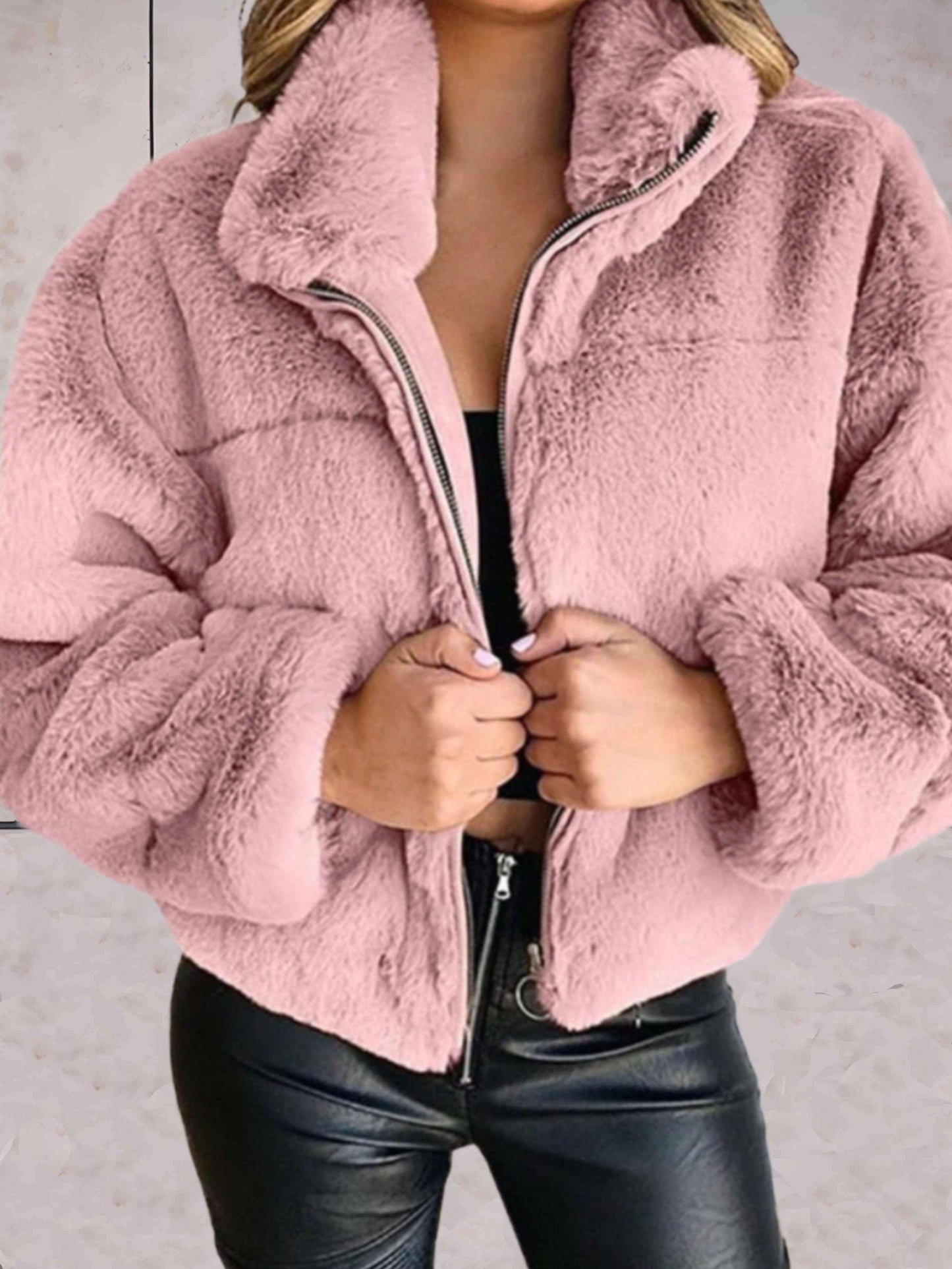 Veste Hivernale Féminine à Fermeture Éclair avec Col Élégant