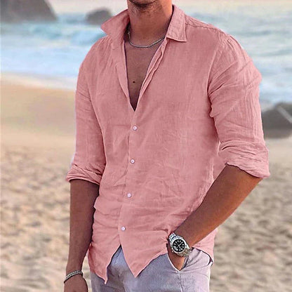 Chemise Lin Rose Homme Décontractée Manches Longues - LuxeStyle